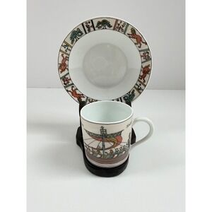Limoges France Tapisserie de Bayeux Demitasse Cup Saucer Viking Ship